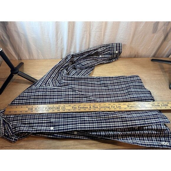 Duluth Trading Wrinkle Fighter Button Shirt Blue Cotton Oxford Plaid Men's Large - Picture 6 of 6